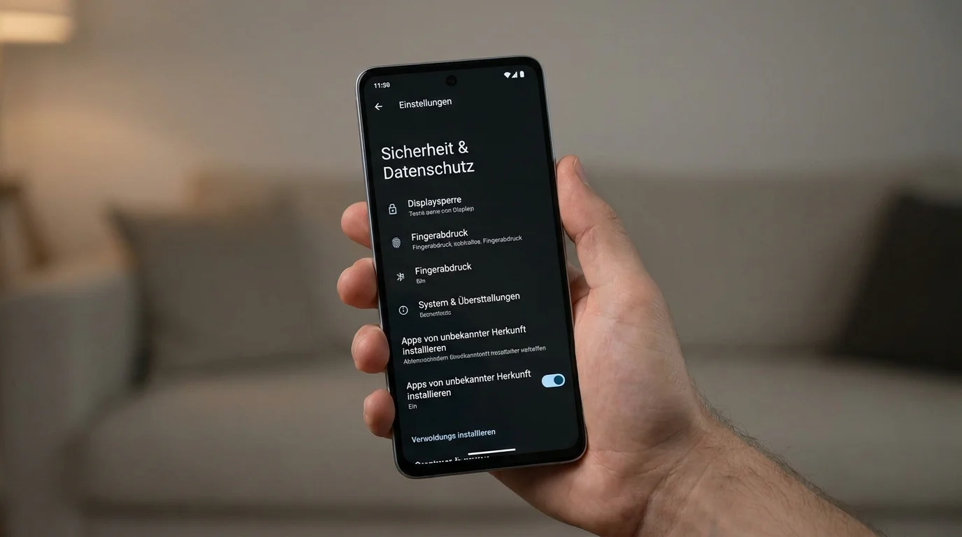 Smartphone mit Android-Einstellungen für die Installation unbekannter Quellen