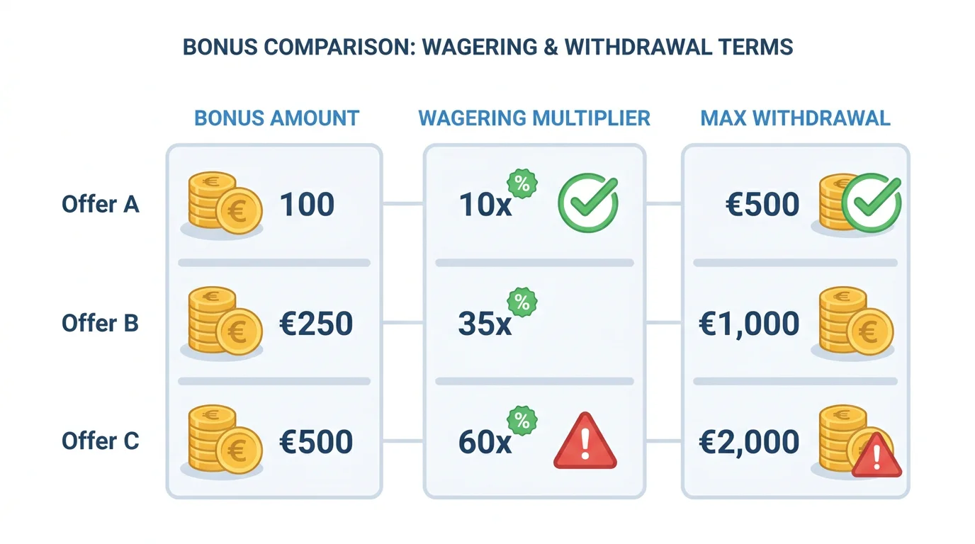 Vergleichstabelle: Bonusbedingungen aller No-Deposit-Casinos 2026