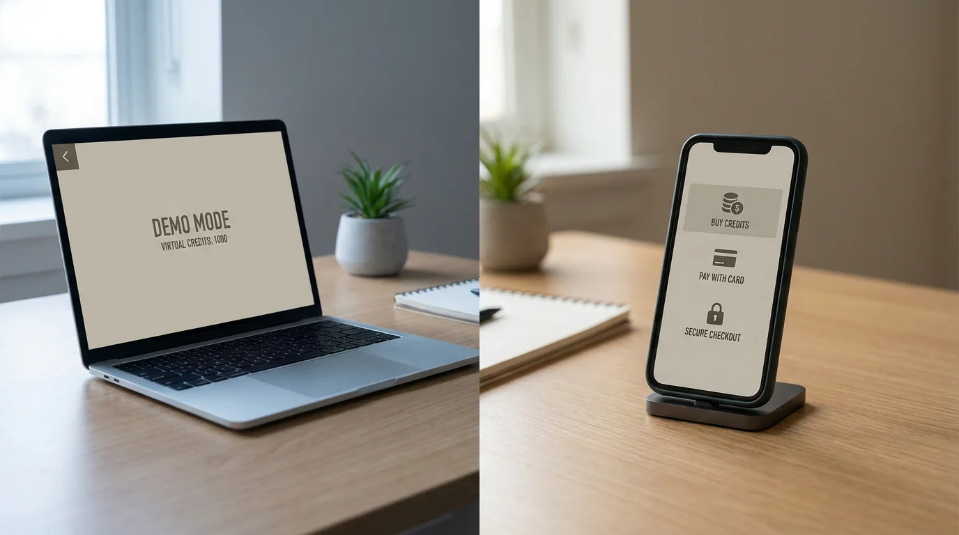 Split-Screen mit Demo-Modus und Echtgeld-Interface