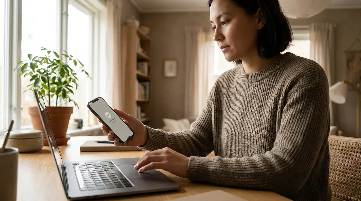 Person zahlt am Laptop über eine E-Wallet in ein Online-Casino ein
