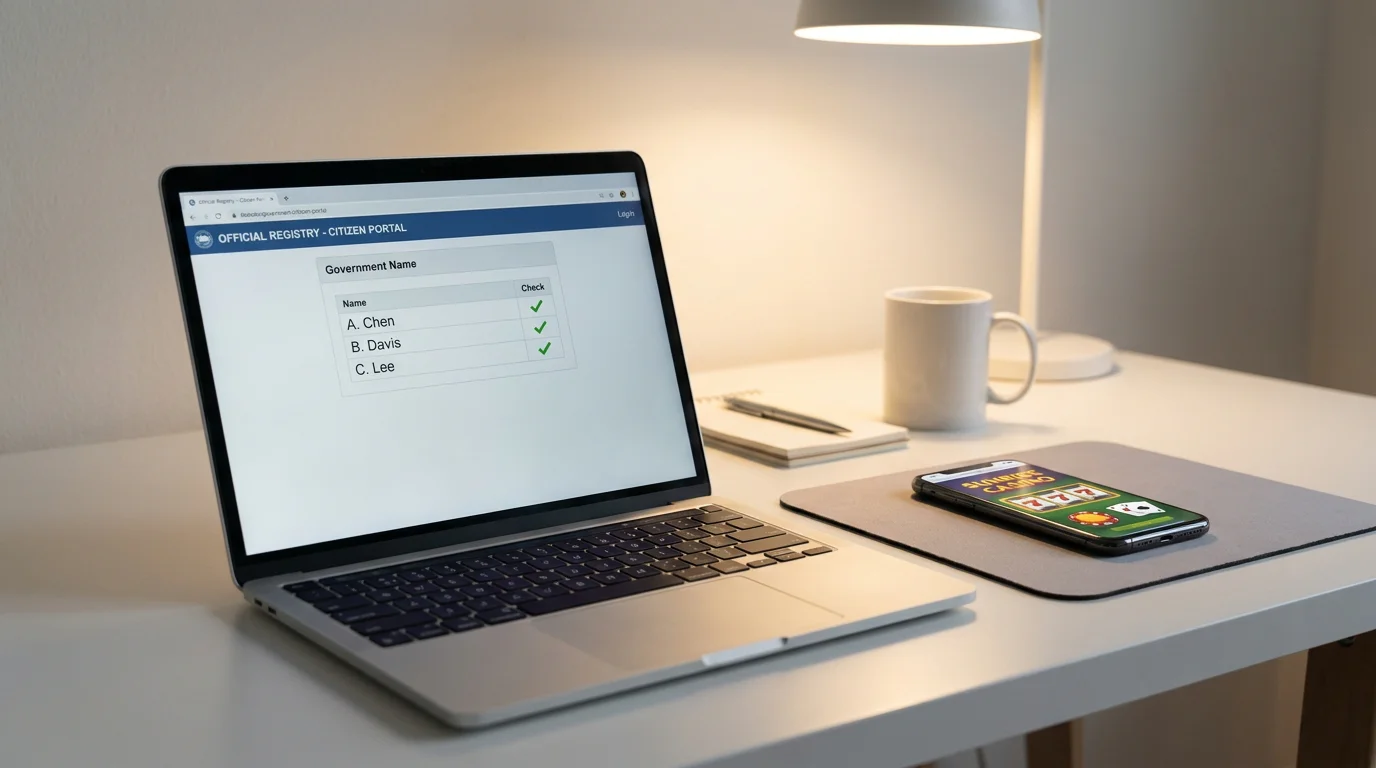 Laptop mit geöffneter GGL-Whitelist und Smartphone daneben mit Casino-Website