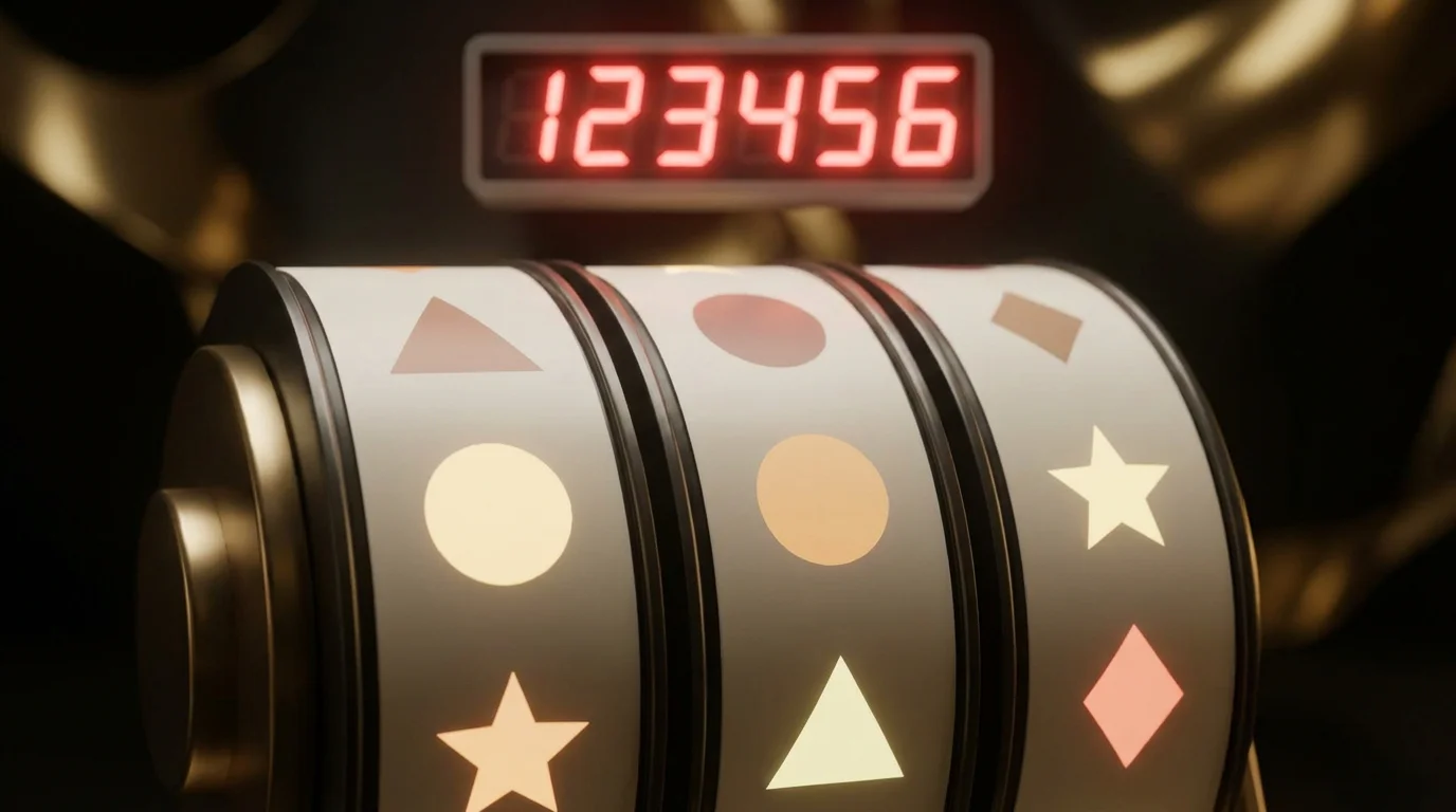 Nahaufnahme generischer Slot-Walzen mit einem aufsteigenden Jackpot-Zähler ohne Markenzeichen