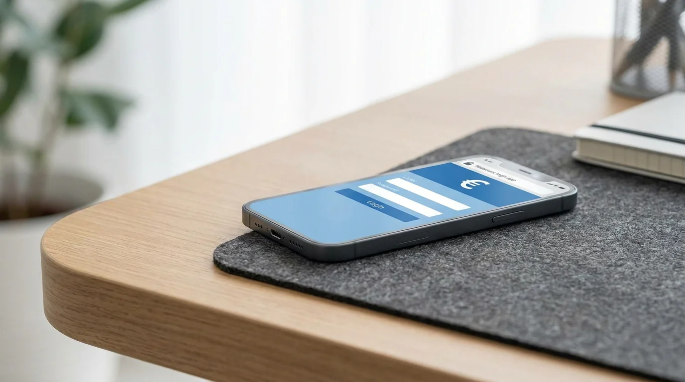 Smartphone mit generischem Banking-Login-Interface und Sicherheitssymbolen