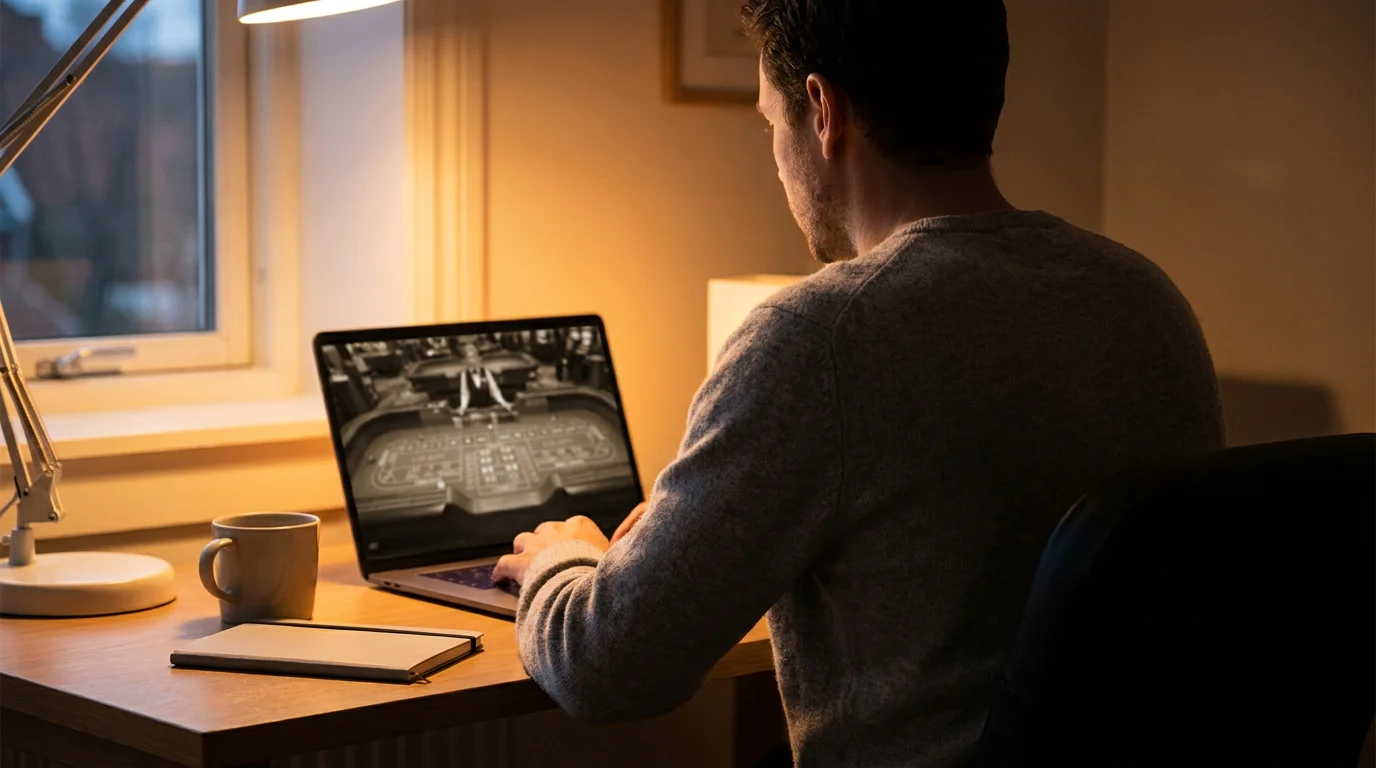 Person am Laptop verfolgt einen Live-Craps-Tisch mit echtem Croupier per Videostream