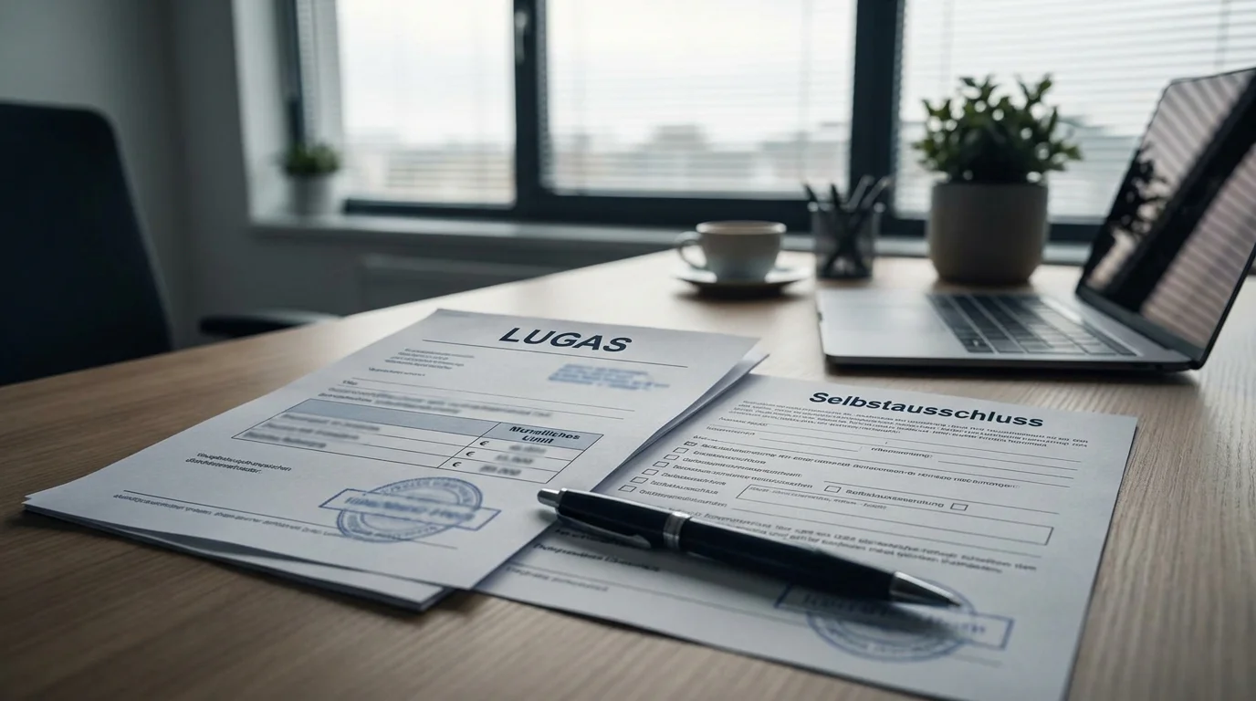 Dokument mit LUGAS-Einzahlungslimit und OASIS-Selbstausschluss-Formular