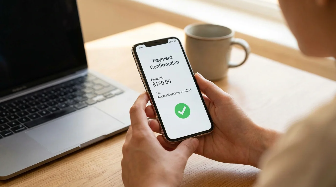 Person bestätigt eine Kartenzahlung per 3-D Secure auf dem Smartphone