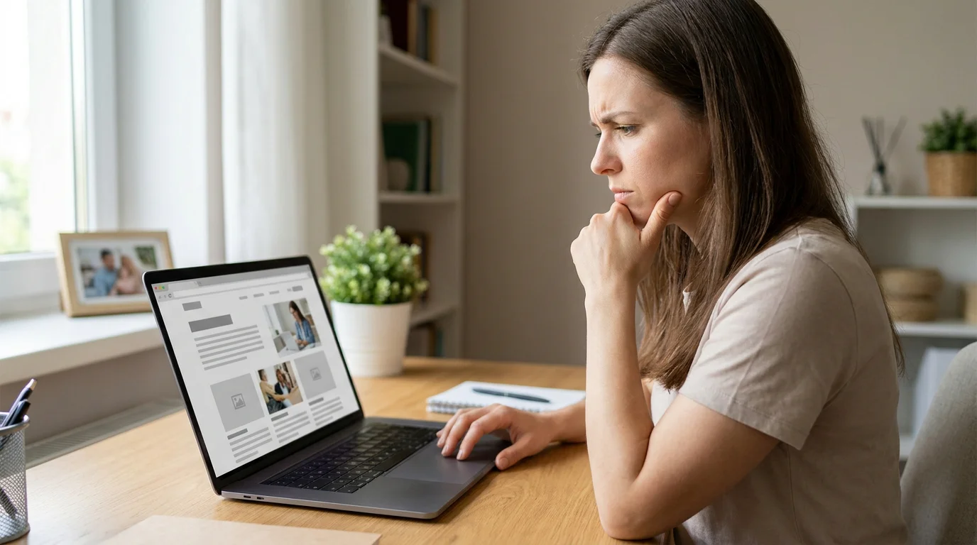 Person am Laptop betrachtet eine Website ohne GGL-Lizenznachweis