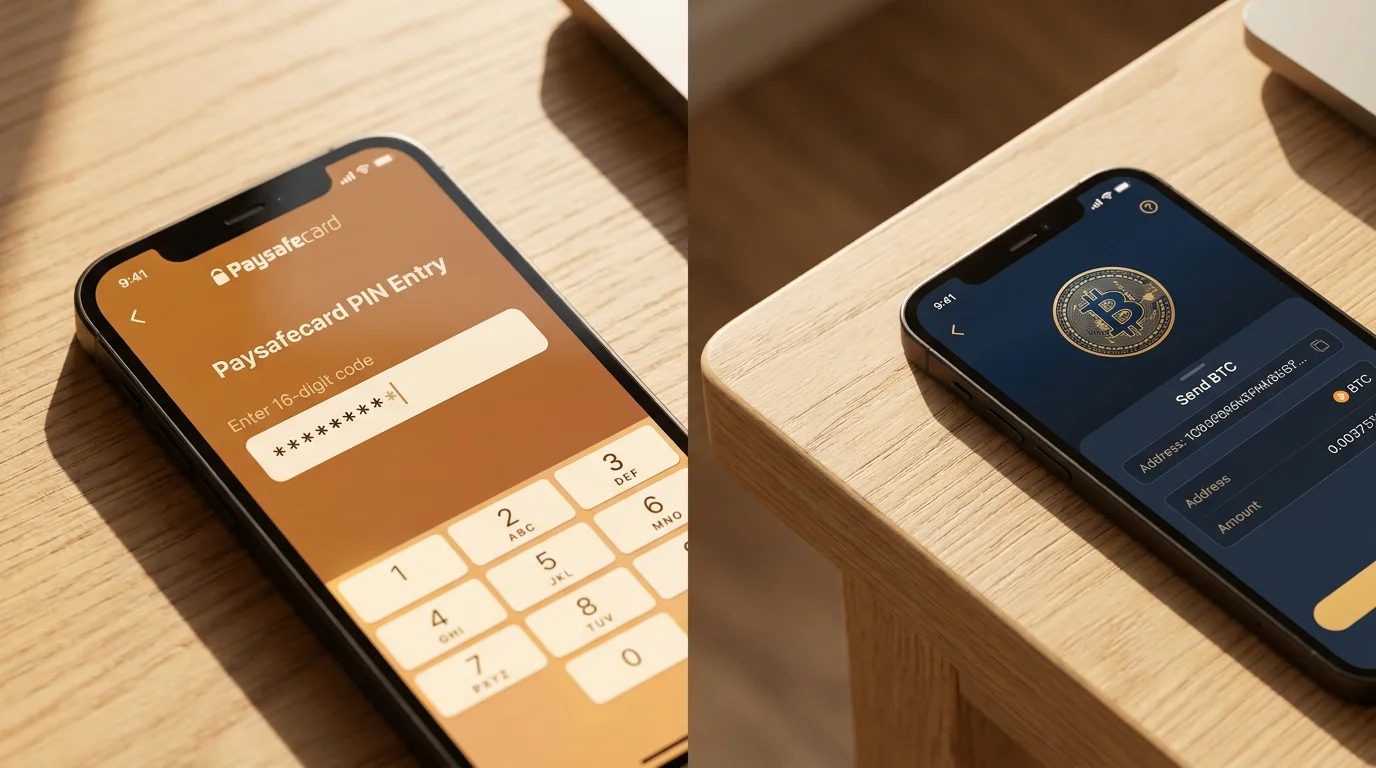 Paysafecard-PIN-Eingabe und Krypto-Wallet auf Smartphones