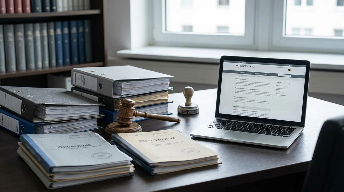 Dokumente und Laptop mit Rechtsinformationen