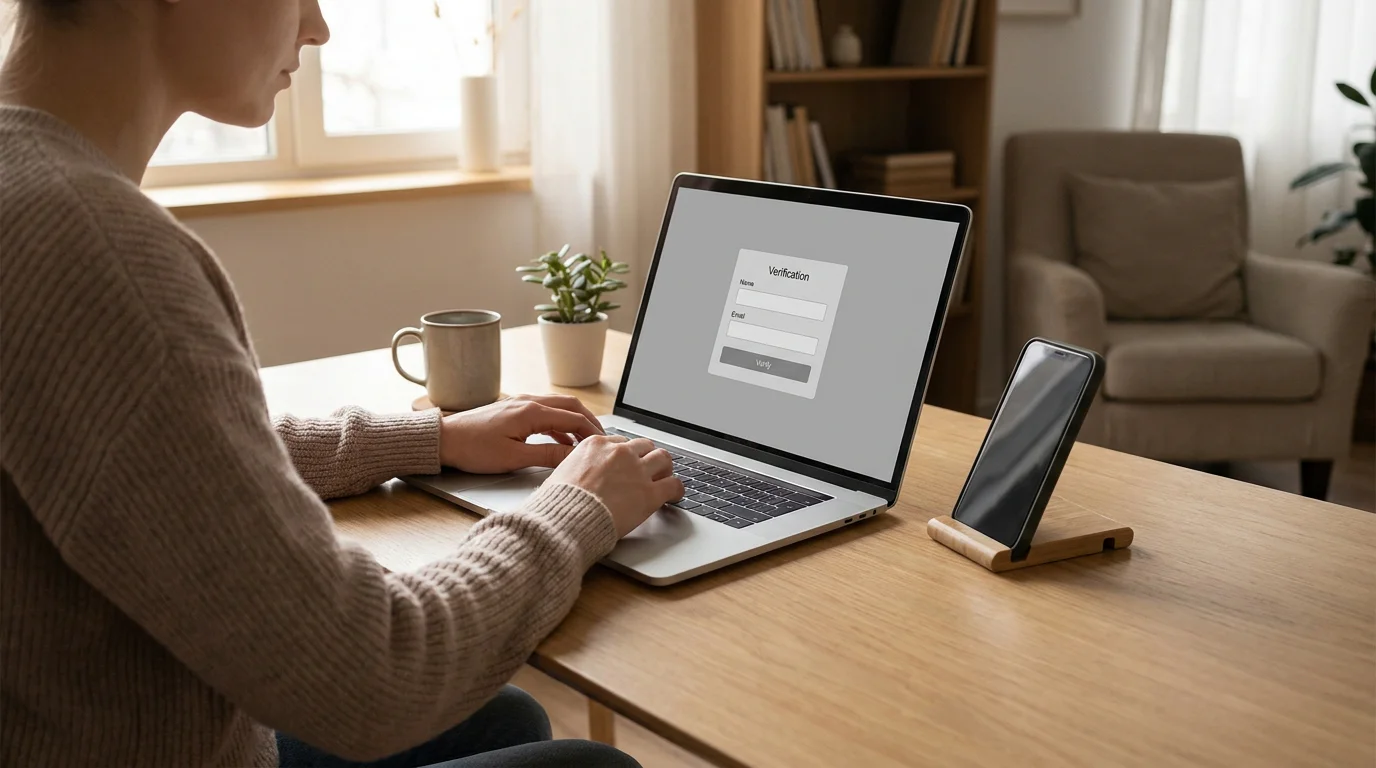 Person richtet ein Skrill Konto am Laptop für Einzahlungen ein