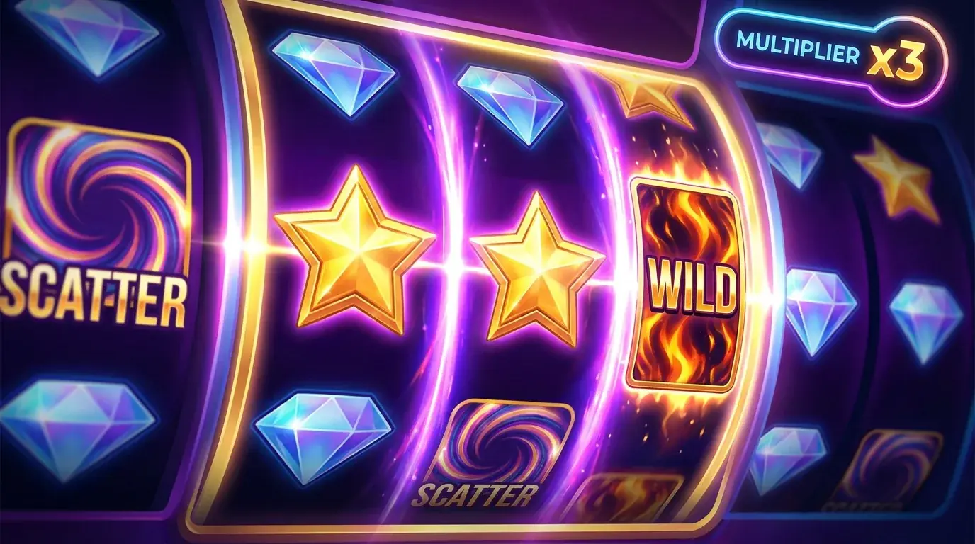 Digitale Spielautomaten-Walzen mit Wild- und Scatter-Symbolen