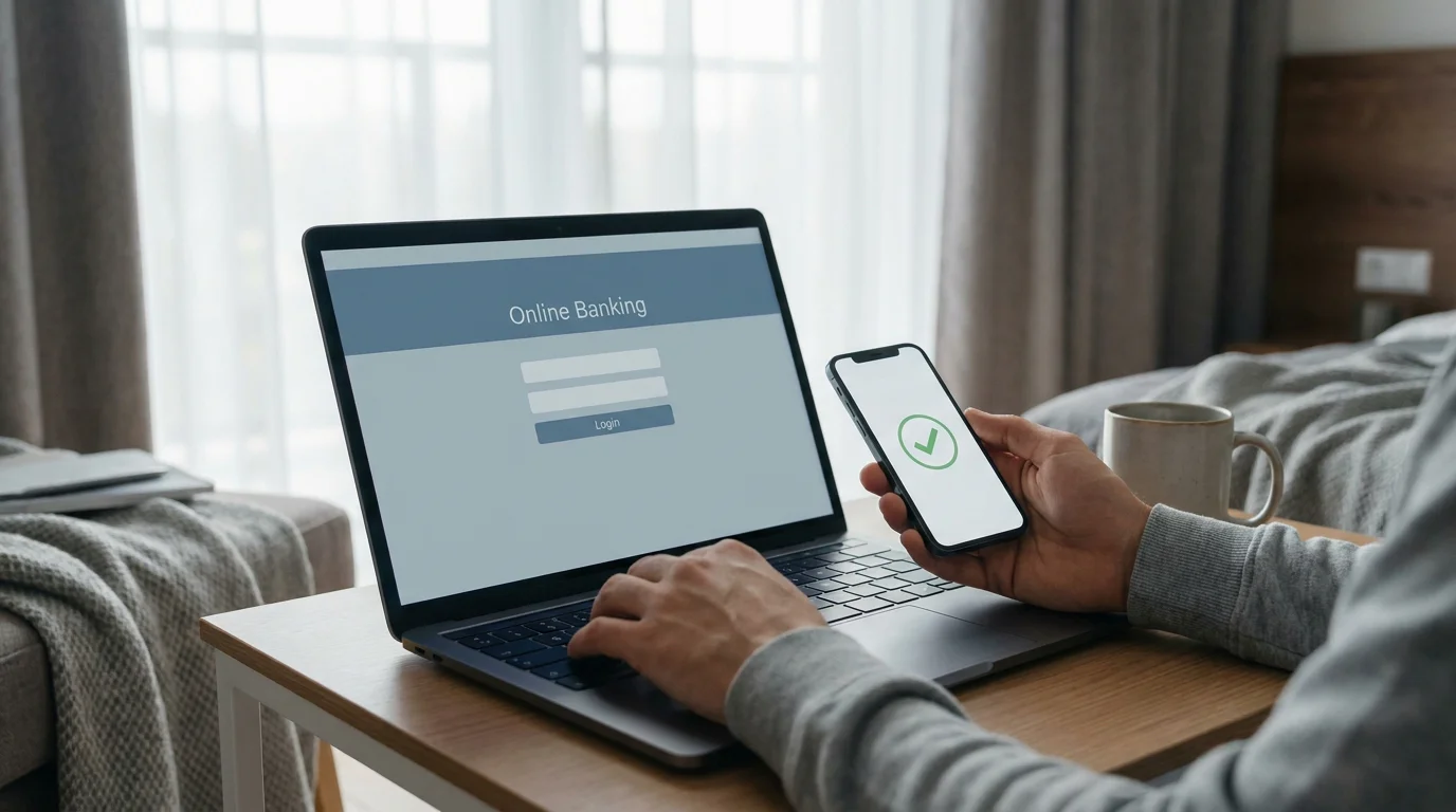 Person am Laptop bei einer Online-Banking-Anmeldung für die Einzahlung