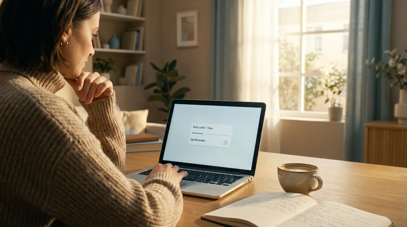Person setzt am Laptop ein persönliches Einzahlungslimit für verantwortungsvolles Spielen